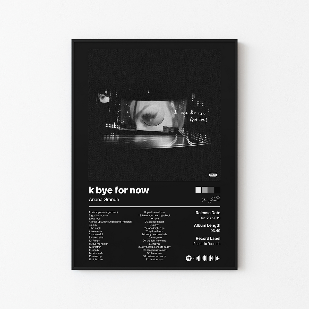 Ariana Grande k bye for now swt live Album Poster