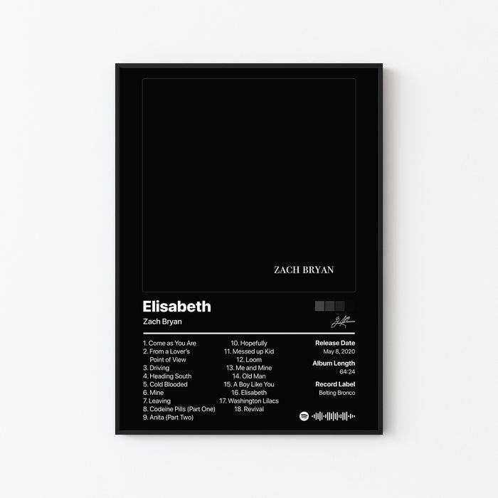 Zach Bryan Elisabeth Album Poster