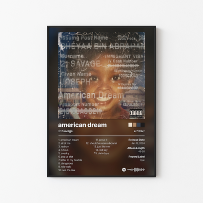 21 Savage american dream Album Poster