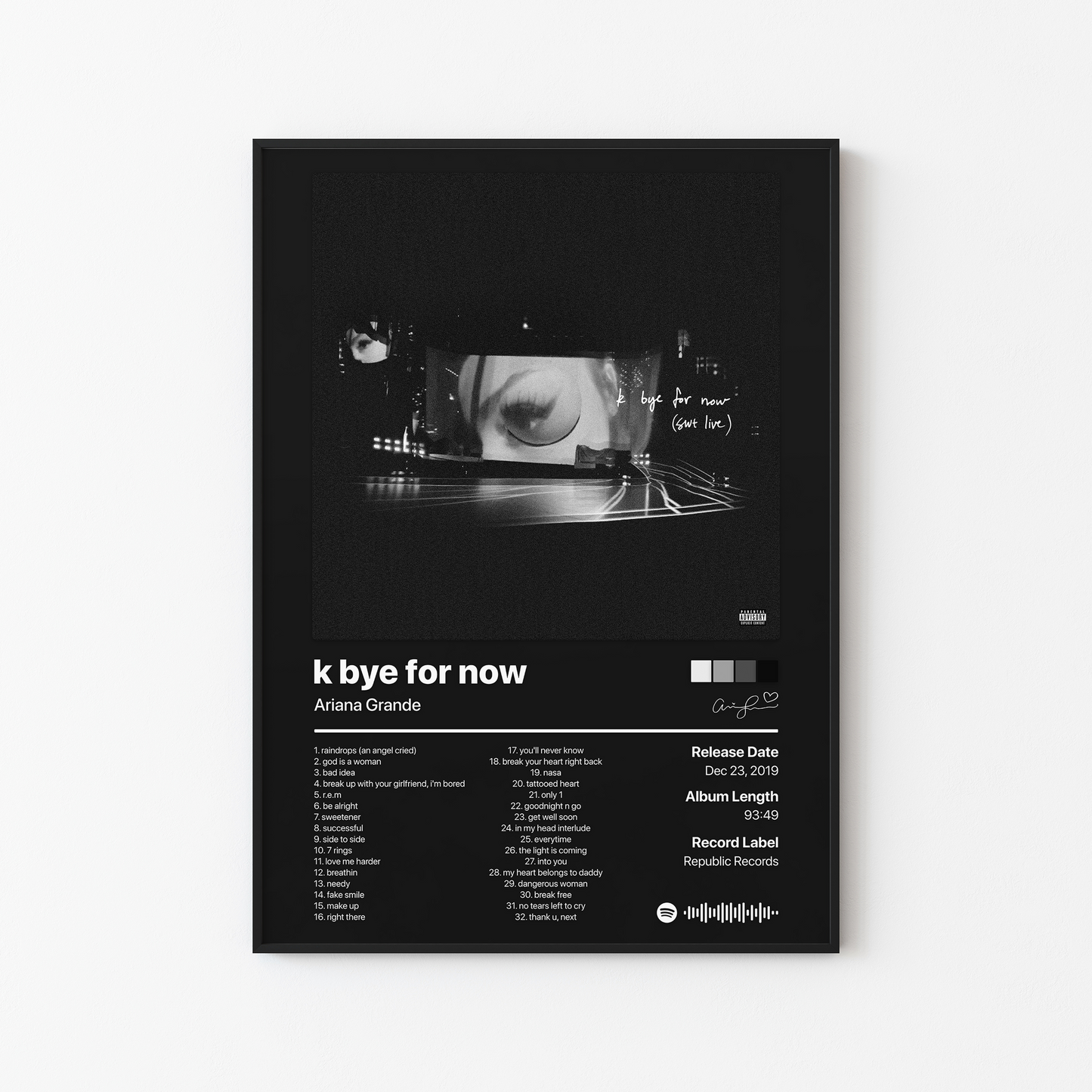 Ariana Grande k bye for now swt live Album Poster