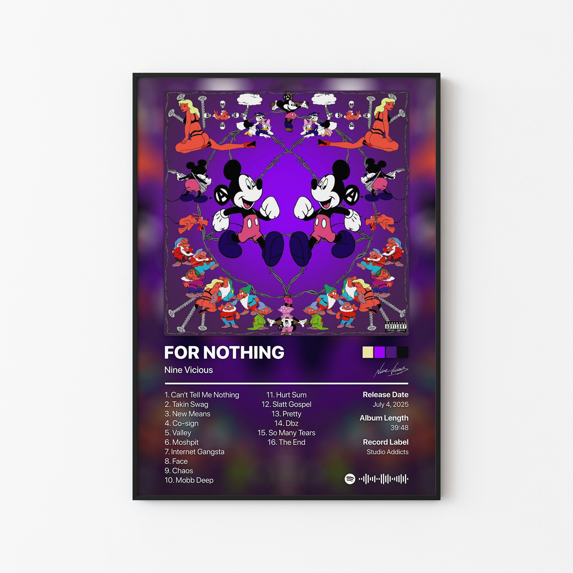 Nine Vicious FOR NOTHING Album Poster