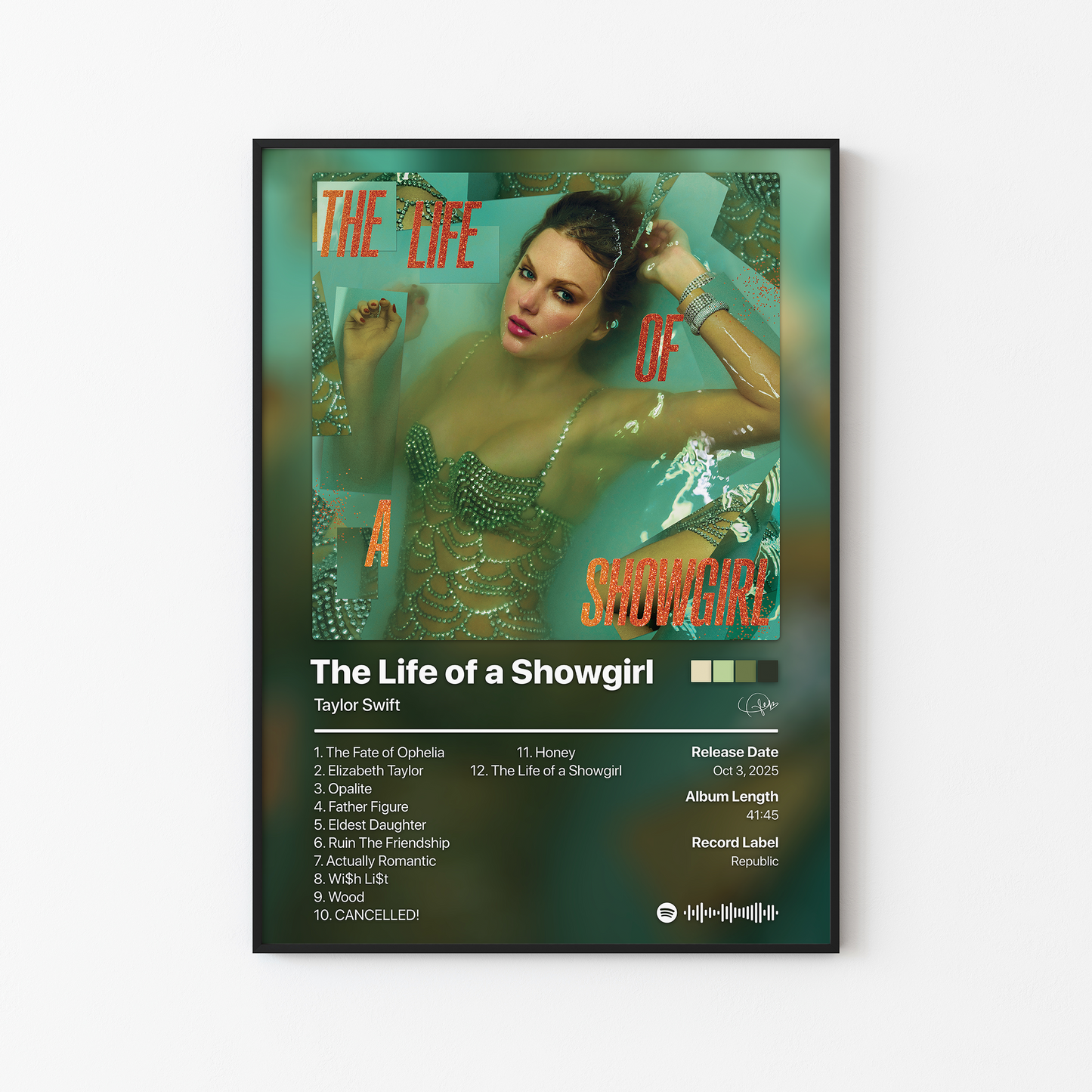 Taylor Swift The Life of a Showgirl Album Poster