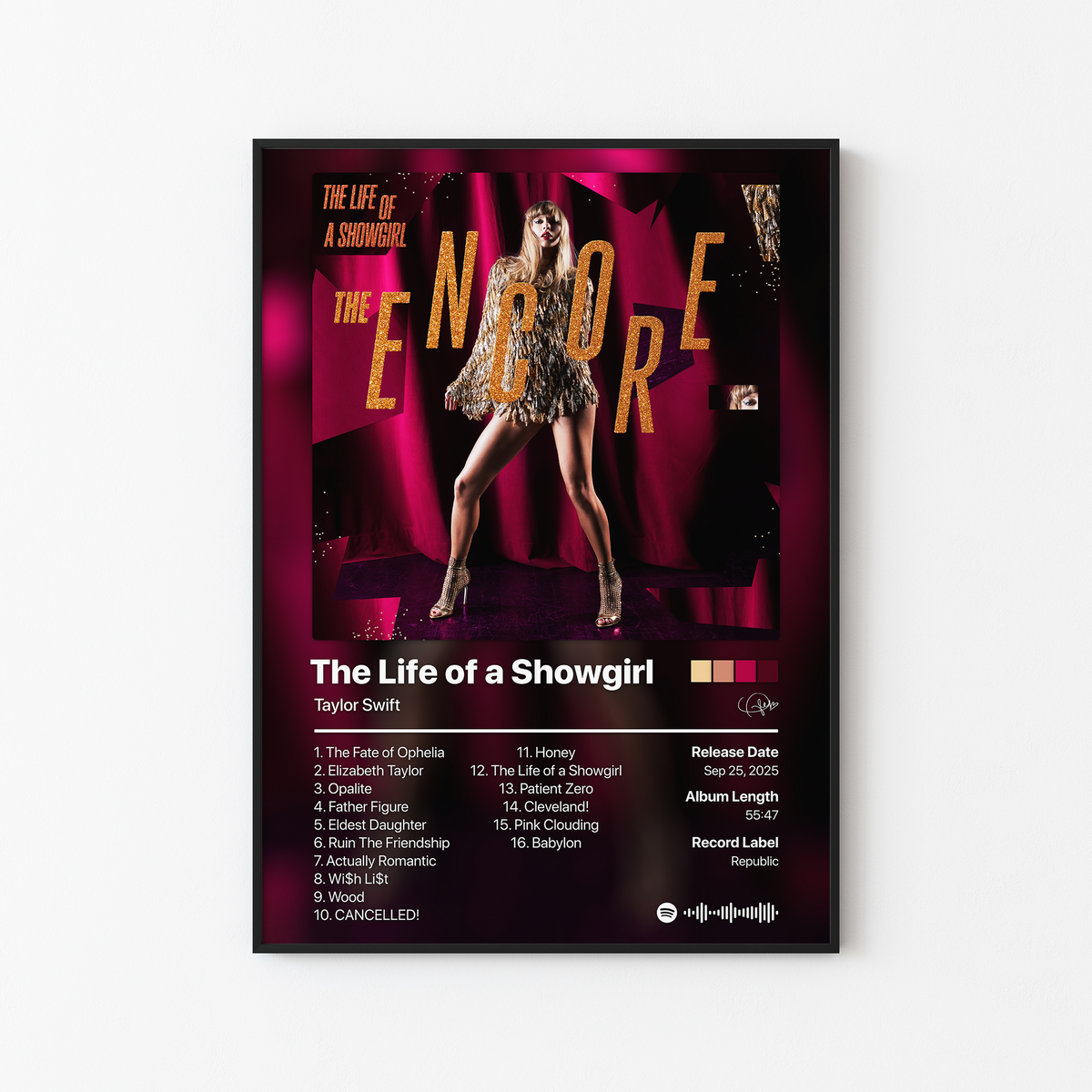 Taylor Swift The Life of a Showgirl: The Encore Album Poster
