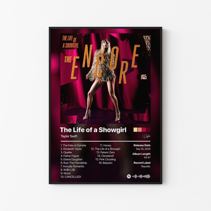 Taylor Swift The Life of a Showgirl: The Encore Album Poster